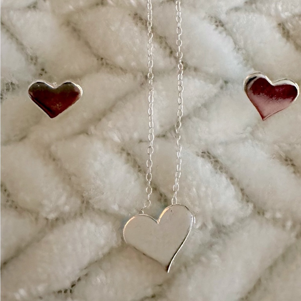 2-Pc. Sterling Silver Set Heart Pendant Necklace & Matching Stud Earrings